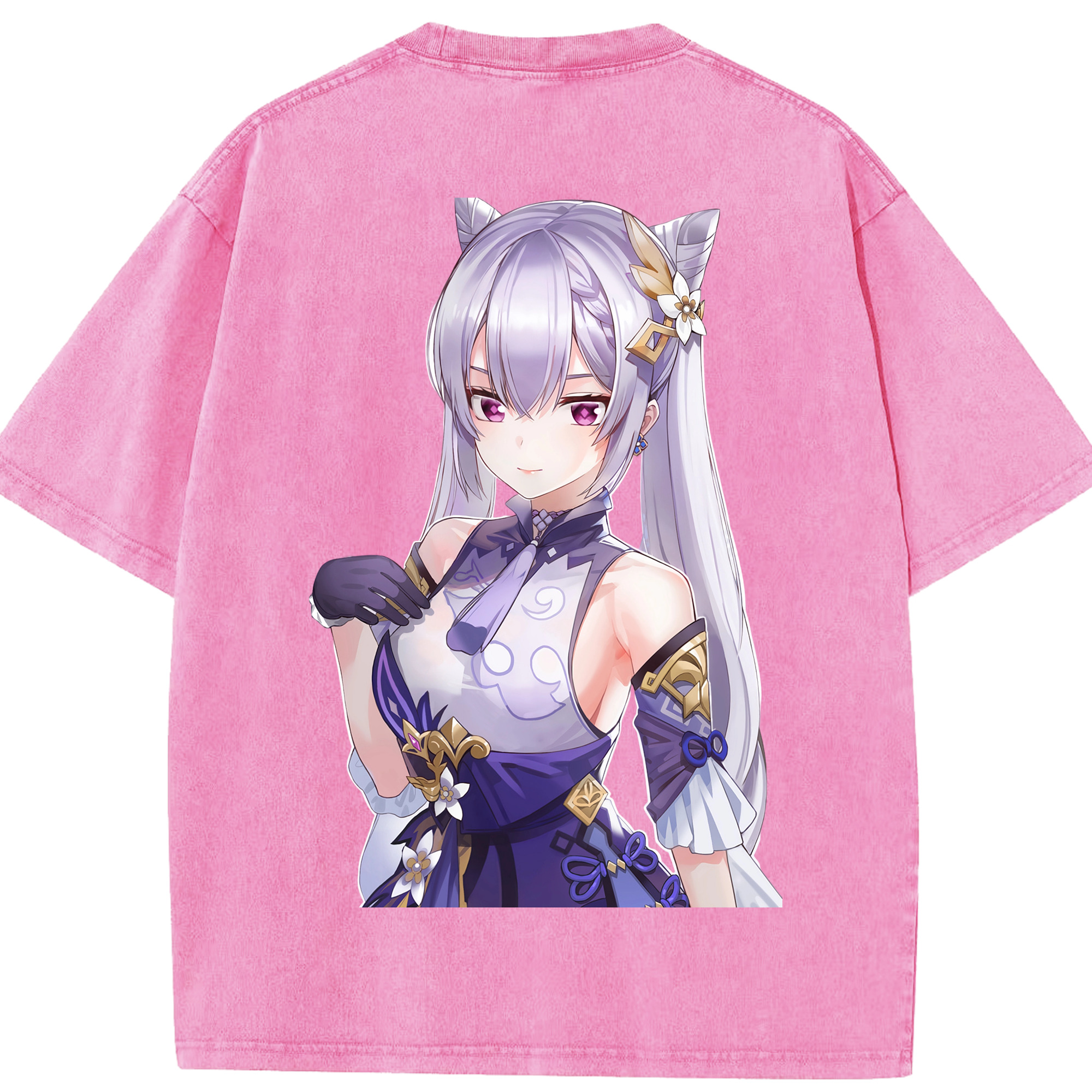 げんし神 刻晴 こくせい genshin Kokusei 綿100% ヴィンテージ風 半袖Tシャツ（背面プリント）